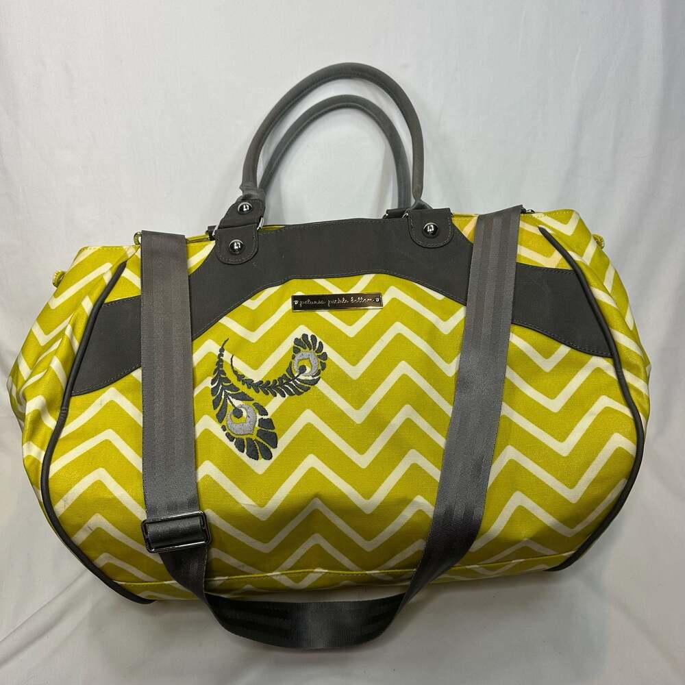Petunia Pickle Bottom Wistful Weekender Diaper Bag Yellow Grey Chevron